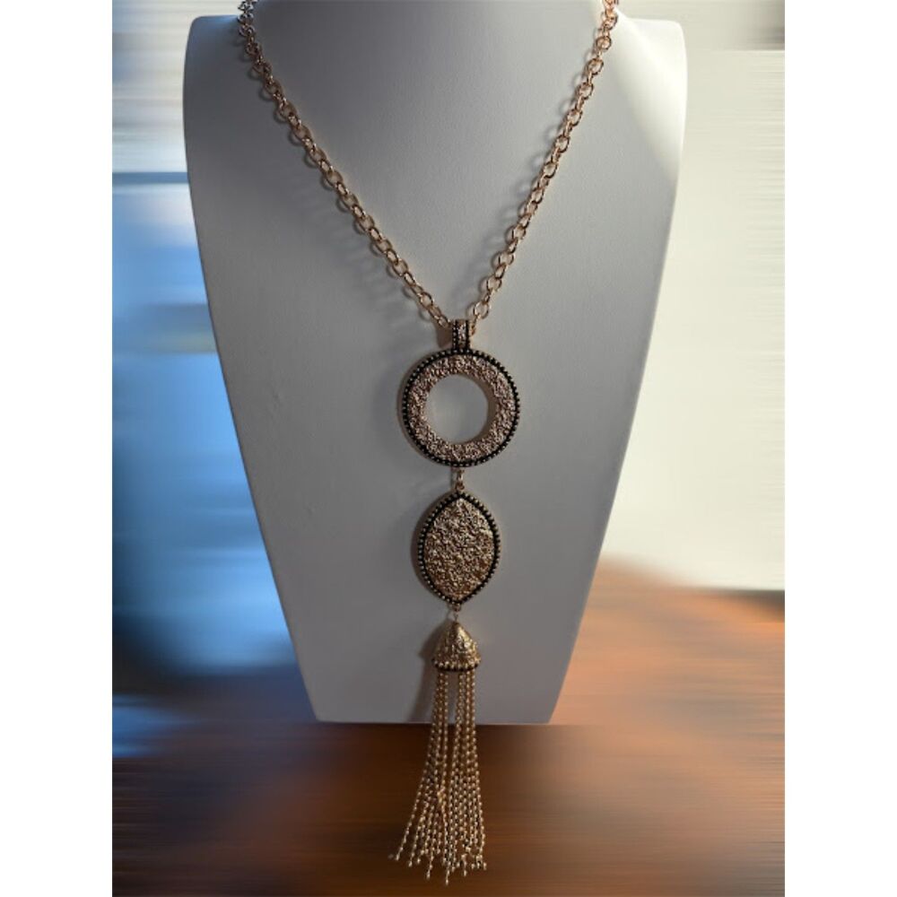 Erica Lyons Long Gold Tone Metal Tassel Necklace NWT